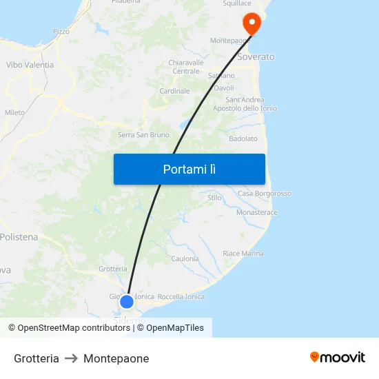 Grotteria to Montepaone map