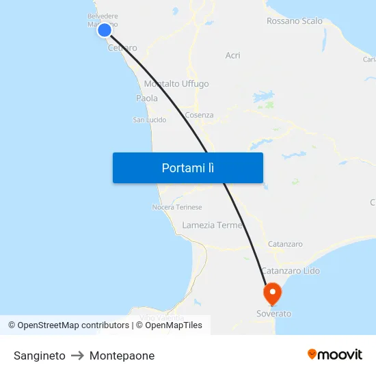 Sangineto to Montepaone map
