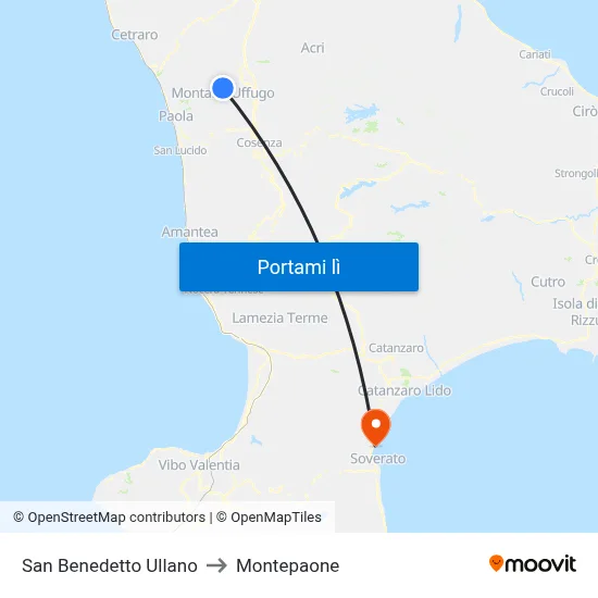 San Benedetto Ullano to Montepaone map