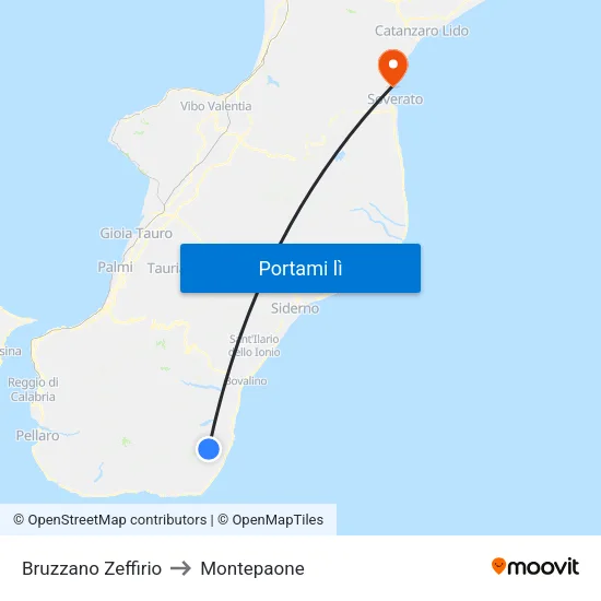 Bruzzano Zeffirio to Montepaone map