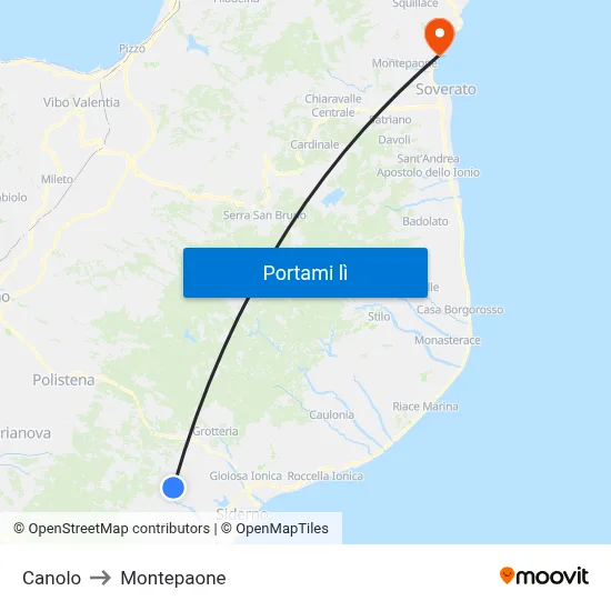 Canolo to Montepaone map