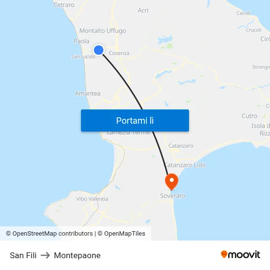 San Fili to Montepaone map