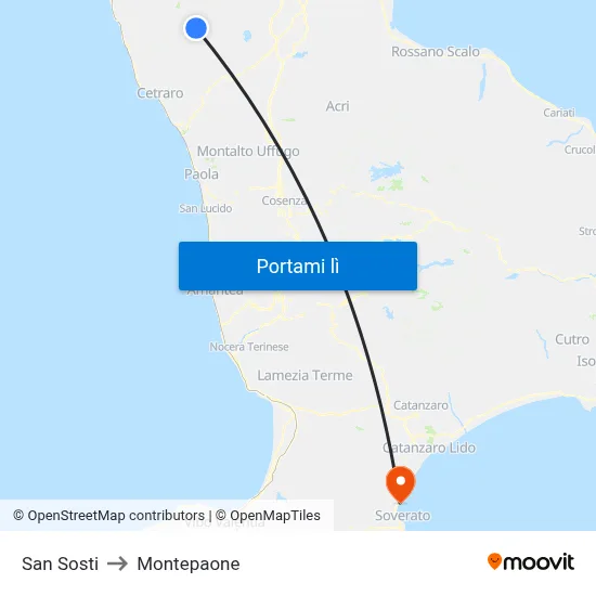 San Sosti to Montepaone map
