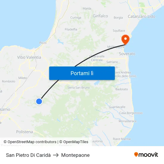 San Pietro Di Caridà to Montepaone map