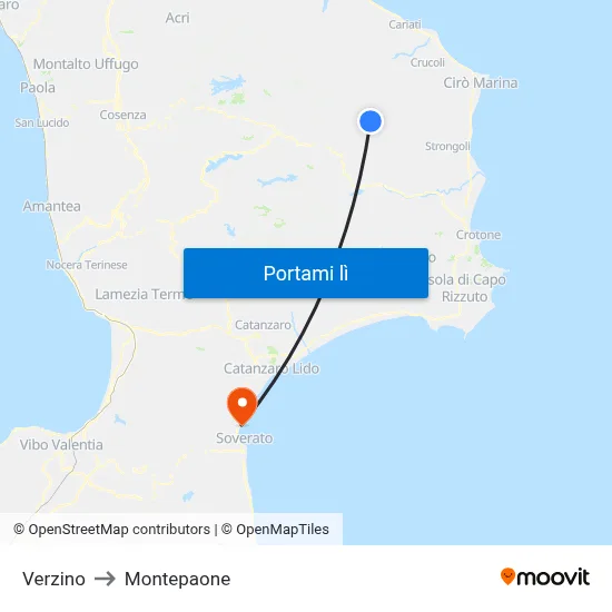 Verzino to Montepaone map