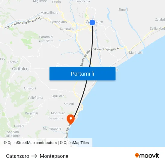 Catanzaro to Montepaone map