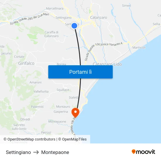 Settingiano to Montepaone map