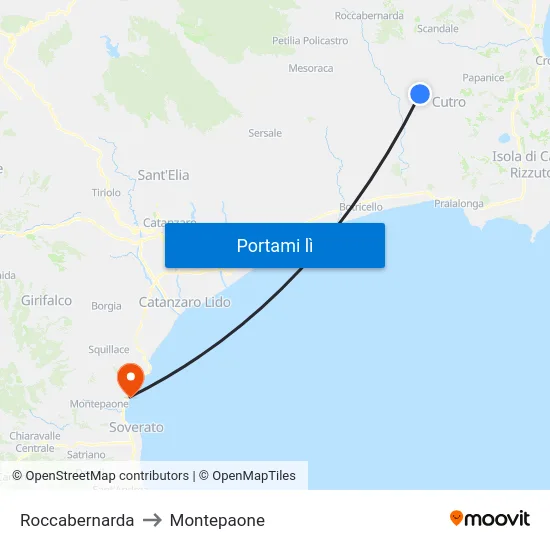 Roccabernarda to Montepaone map