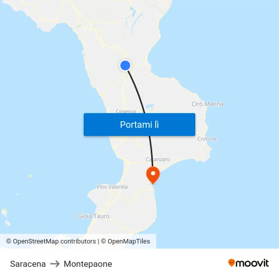 Saracena to Montepaone map