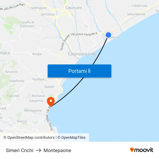 Simeri Crichi to Montepaone map
