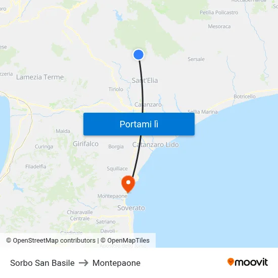 Sorbo San Basile to Montepaone map