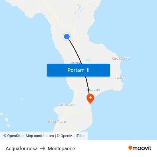 Acquaformosa to Montepaone map