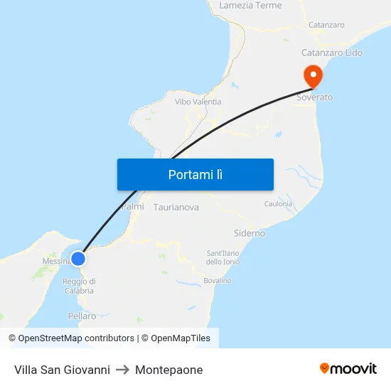 Villa San Giovanni to Montepaone map