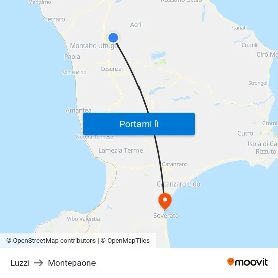 Luzzi to Montepaone map