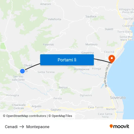 Cenadi to Montepaone map