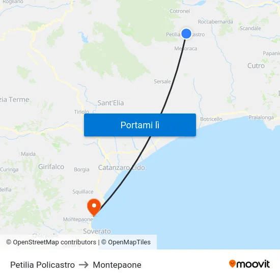 Petilia Policastro to Montepaone map
