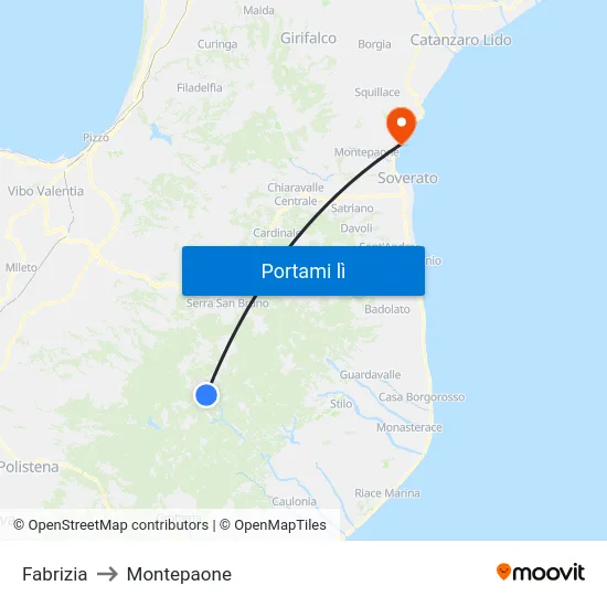 Fabrizia to Montepaone map