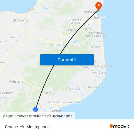 Gerace to Montepaone map