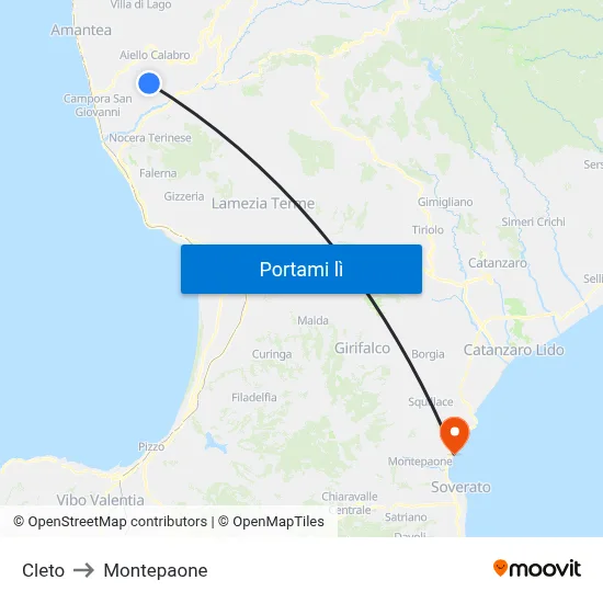 Cleto to Montepaone map
