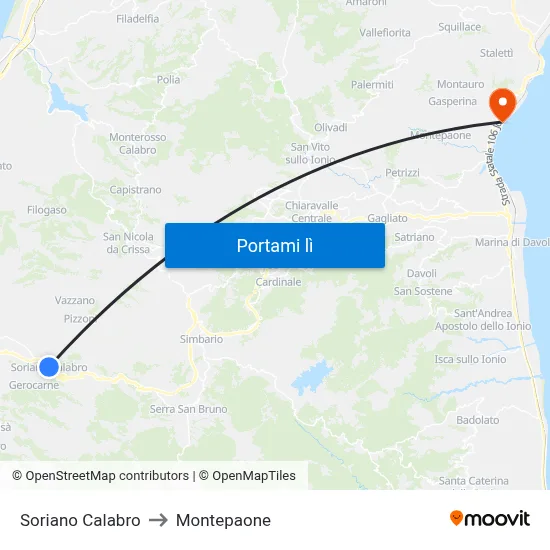 Soriano Calabro to Montepaone map
