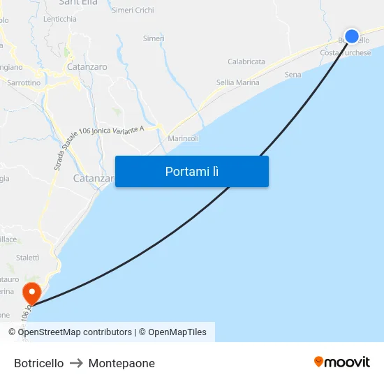 Botricello to Montepaone map