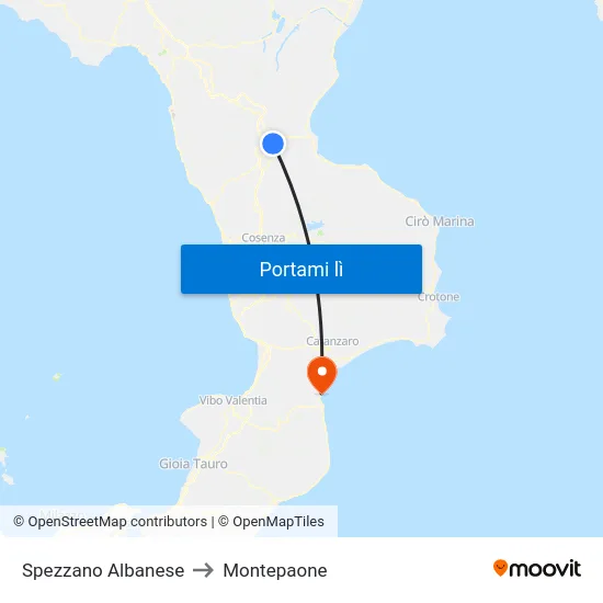 Spezzano Albanese to Montepaone map