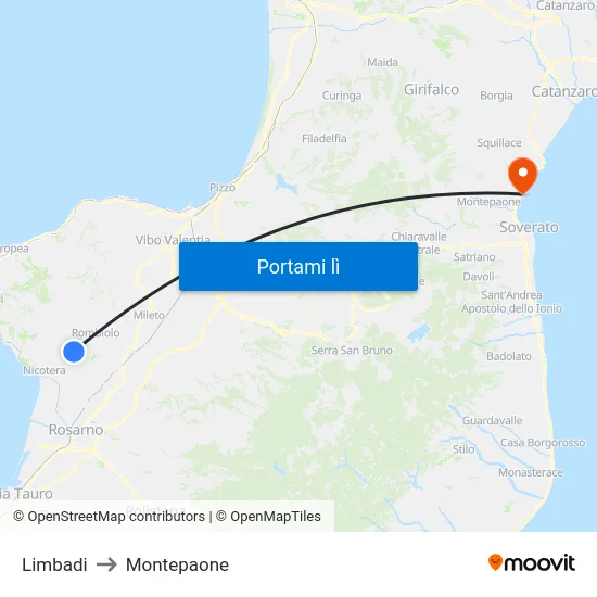 Limbadi to Montepaone map