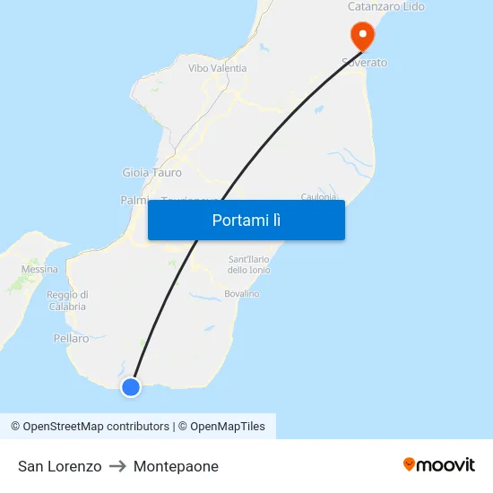 San Lorenzo to Montepaone map