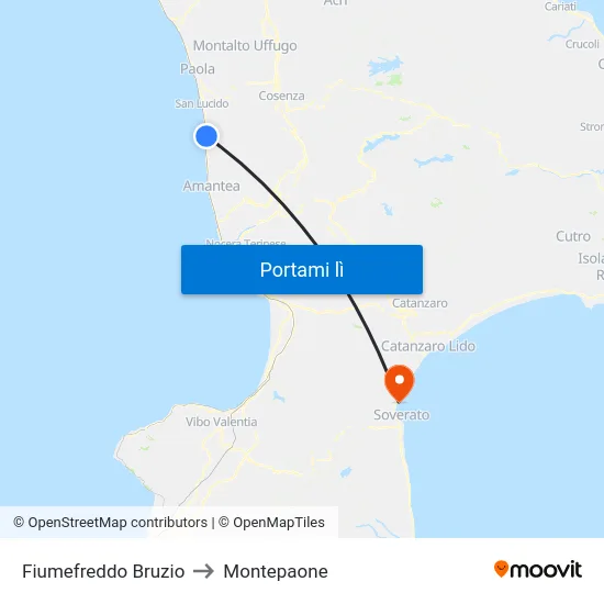 Fiumefreddo Bruzio to Montepaone map