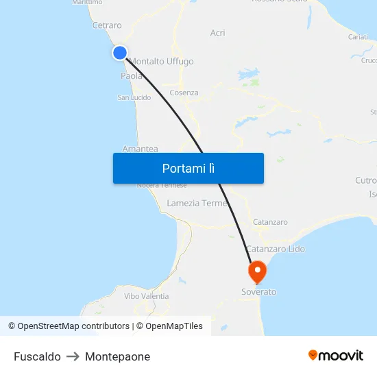 Fuscaldo to Montepaone map