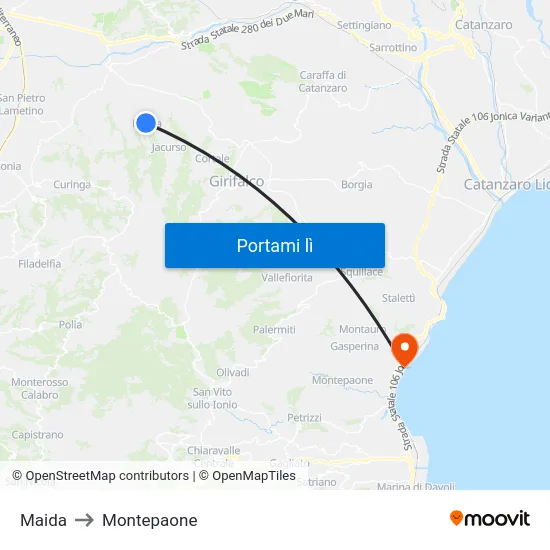 Maida to Montepaone map