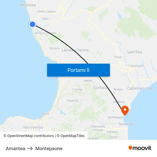 Amantea to Montepaone map