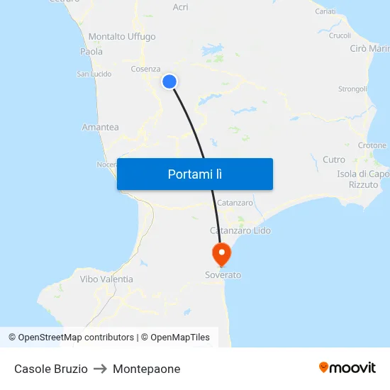 Casole Bruzio to Montepaone map