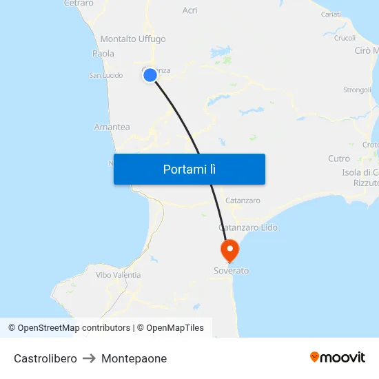 Castrolibero to Montepaone map
