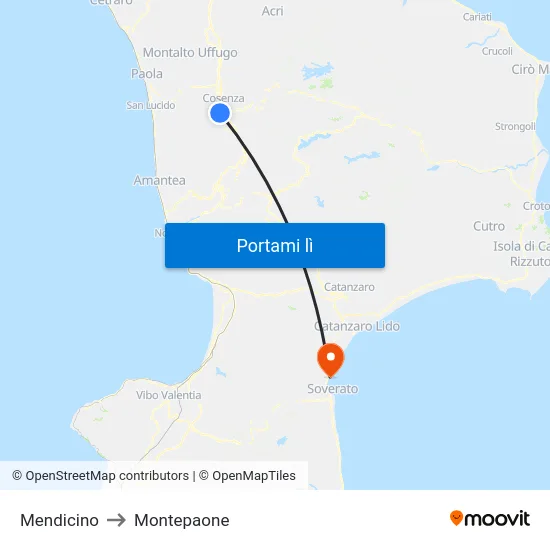 Mendicino to Montepaone map