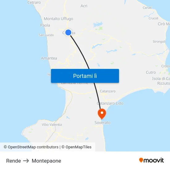Rende to Montepaone map