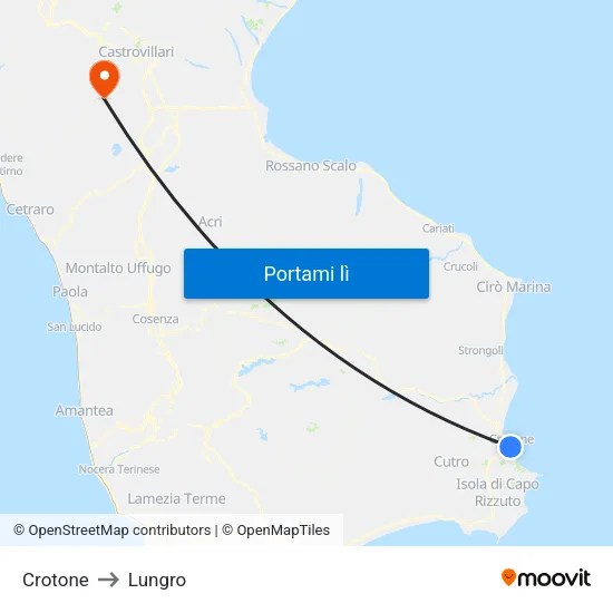 Crotone to Lungro map