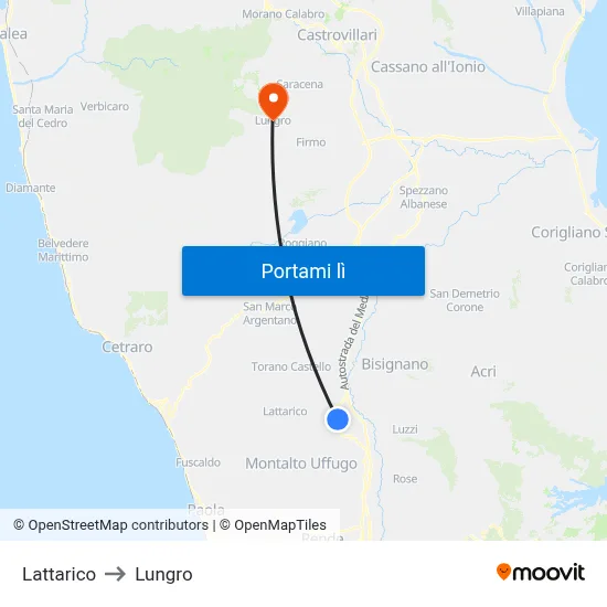 Lattarico to Lungro map