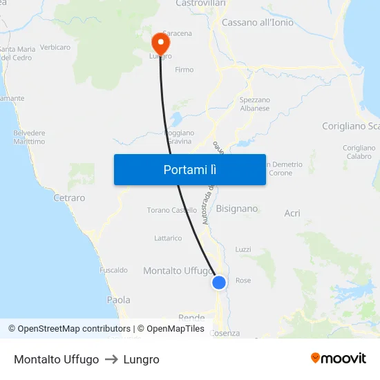 Montalto Uffugo to Lungro map