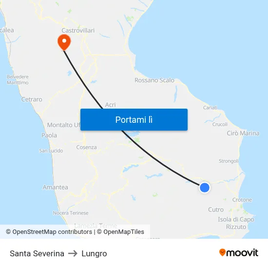 Santa Severina to Lungro map