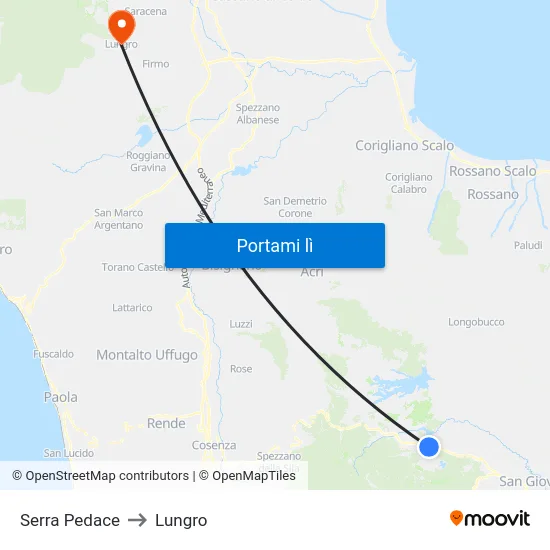 Serra Pedace to Lungro map