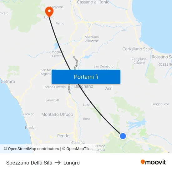 Spezzano Della Sila to Lungro map
