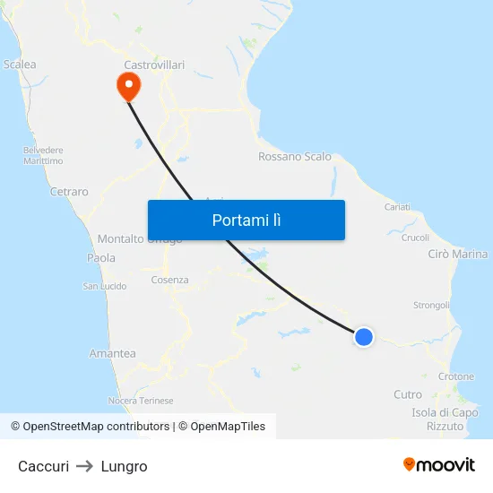 Caccuri to Lungro map