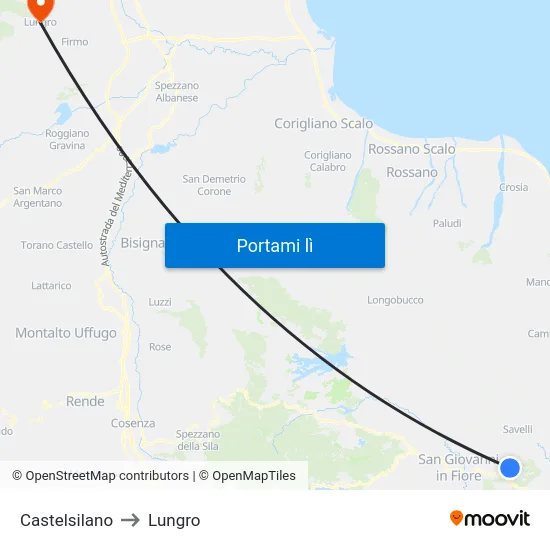 Castelsilano to Lungro map
