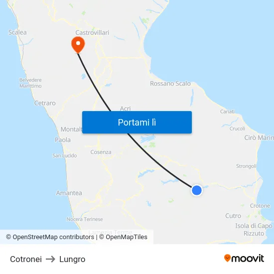 Cotronei to Lungro map