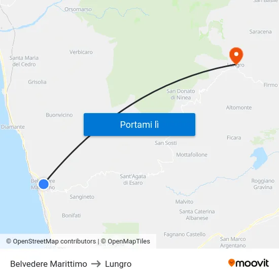 Belvedere Marittimo to Lungro map
