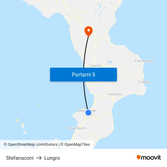 Stefanaconi to Lungro map