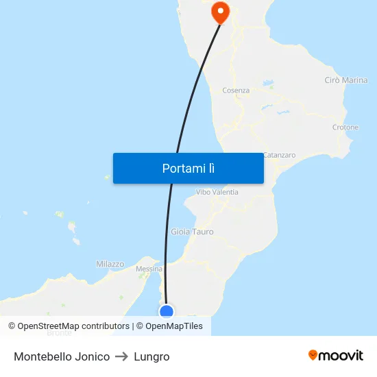 Montebello Jonico to Lungro map