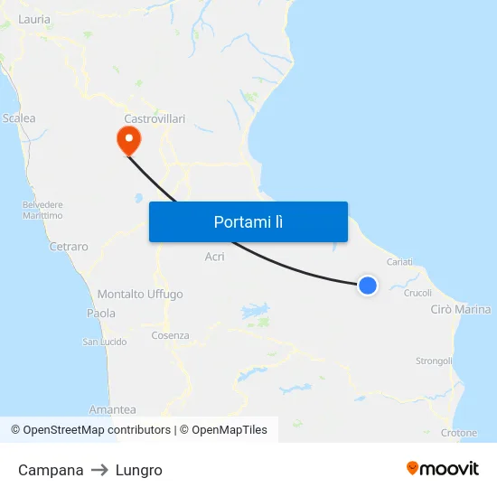 Campana to Lungro map