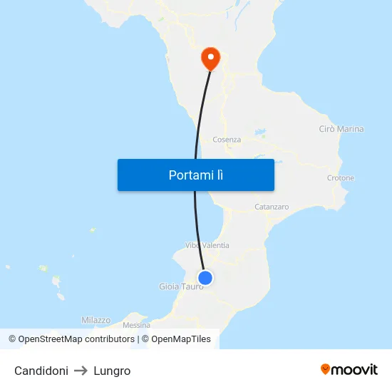 Candidoni to Lungro map